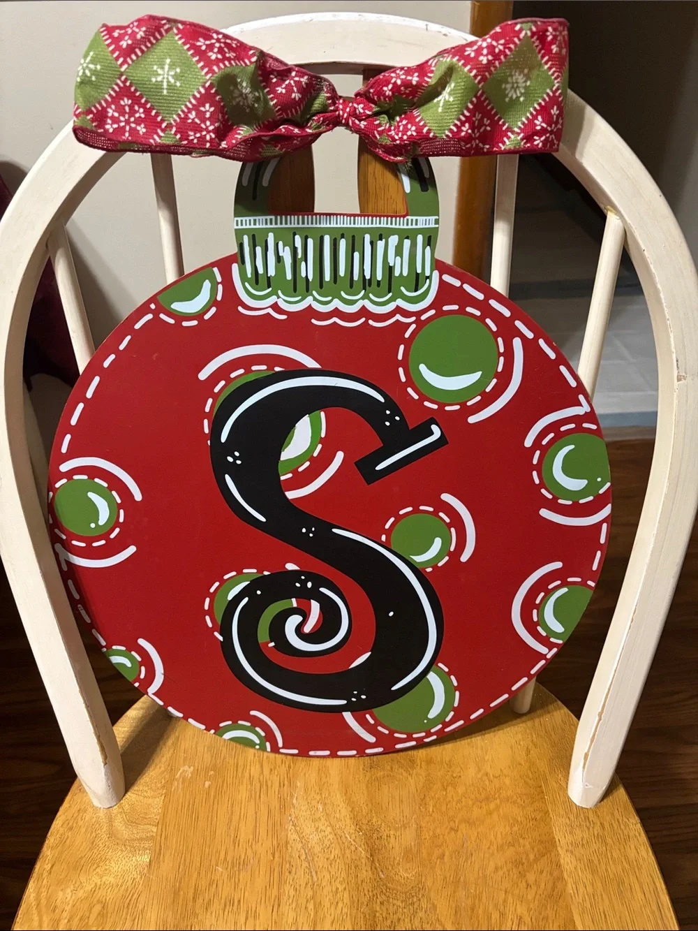 Personalized Red & Green Holiday Ornament Wall Accent - Monogram S